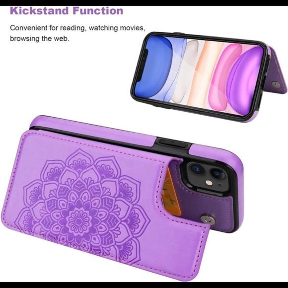 For iPhone 11 Case Wallet with Card Holder, Embossed Mandala, 6.1 inch - Picture 4 of 7